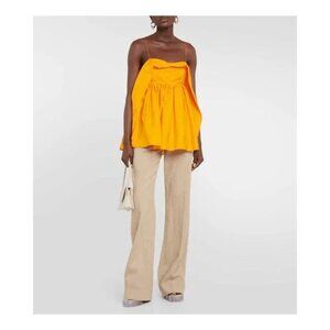 NWT Cecilie Bahnsen‎ Sunday Ruffled Cut-Out Cotton Poplin Top Tangerine Size 8